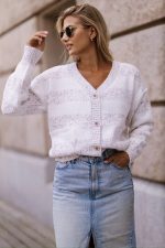 Sweter guziki pasy – UNI, Czekolada