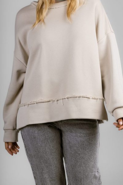 Bluza szarpany dekolt – UNI, Beż