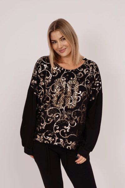 Bluza złote ornamenty cekin80 – UNI, Czarny