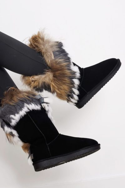 Buty kozaki emu skóra futerko – Czarny, 36