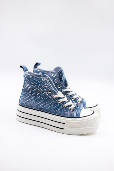 Buty tenisówki za kostkę diamenciki – Niebieski, 36