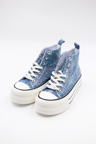 Buty tenisówki za kostkę diamenciki – Niebieski, 36