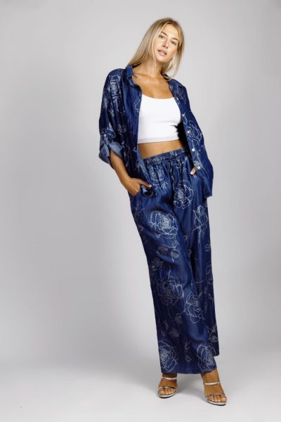 Komplet jeans srebrne róże – UNI, Granat