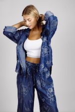 Komplet jeans srebrne róże
