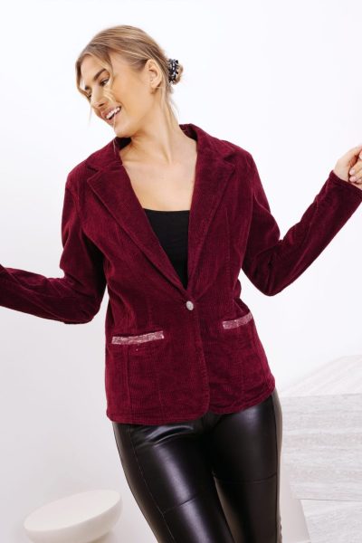 Marynarka sztruks cekinowe wstawki – Wino, S