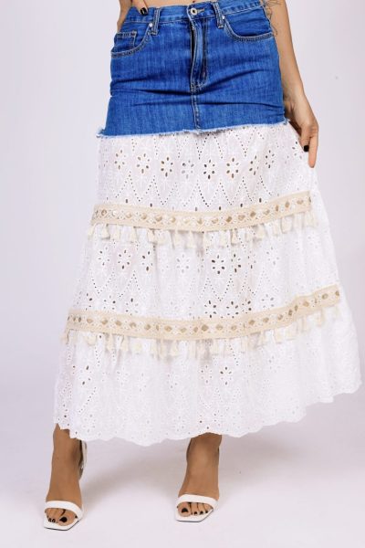 Spódnica jeans koronka – Niebieski, S