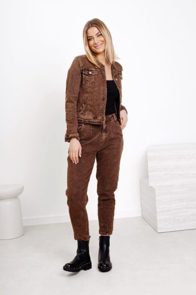 Spodnie jeans dekatyzowane – Czekolada, S