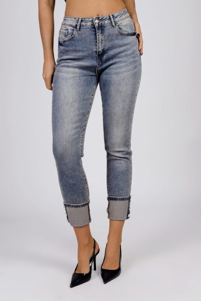 Spodnie jeans dół perełki – S, Niebieski