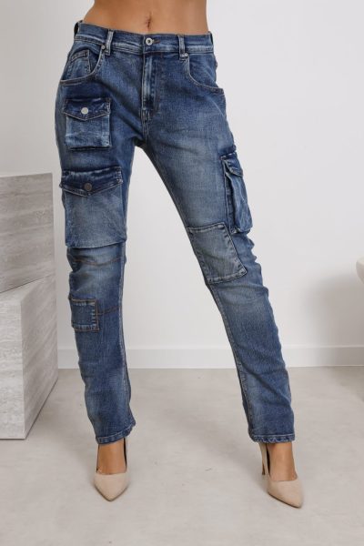 Spodnie jeans kieszenie napy – Niebieski, S