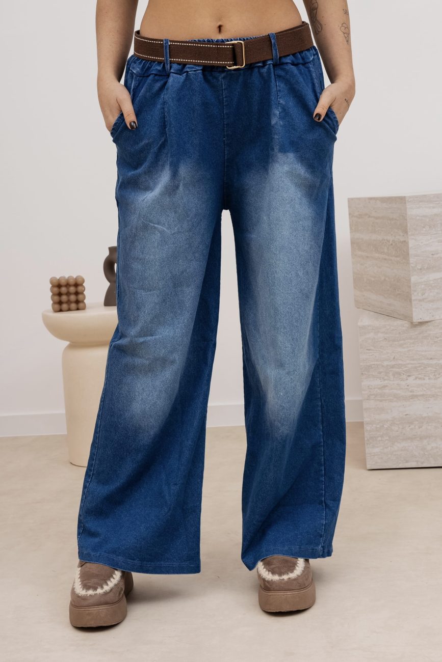 Spodnie jeans przecierane szeroka nogawka