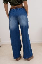 Spodnie jeans przecierane szeroka nogawka