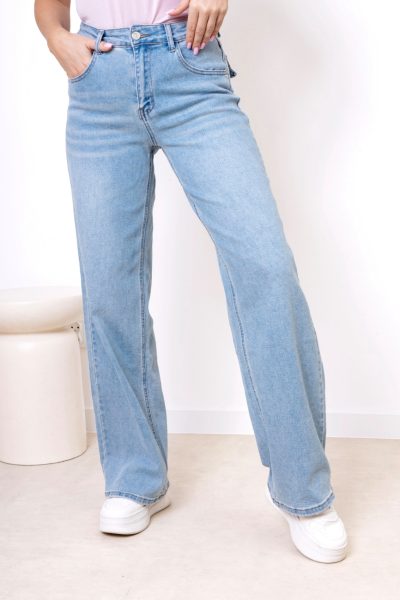 Spodnie jeans szeroka nogawka – Jasny niebieski, L
