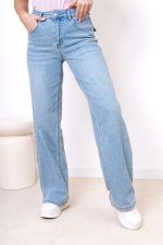 Spodnie jeans szeroka nogawka – Jasny niebieski, S