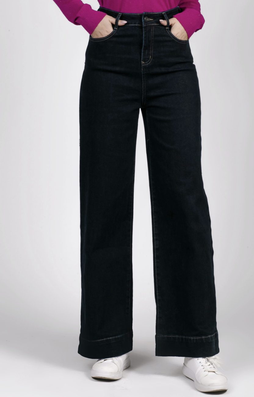 Spodnie jeans szeroka podwijana nogawka M’Sara – XL, Granat