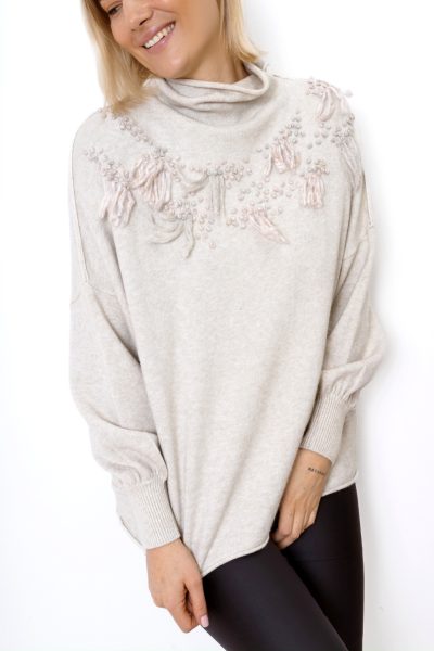 Sweter bąbelki frędzelki – Beż, UNI