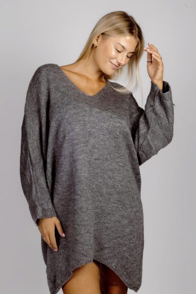 Sweter dwustronny dekolt rogi – UNI, Grafit