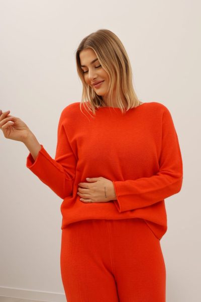 Sweter dzianina prosty – Pomarańczowy, UNI