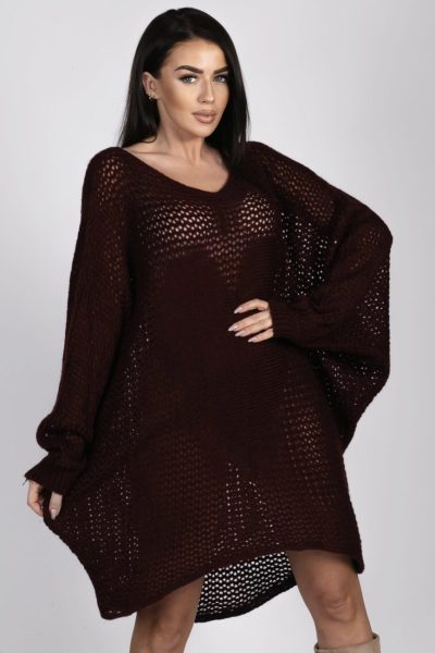 Sweter dziurkowany serce – UNI, Wino