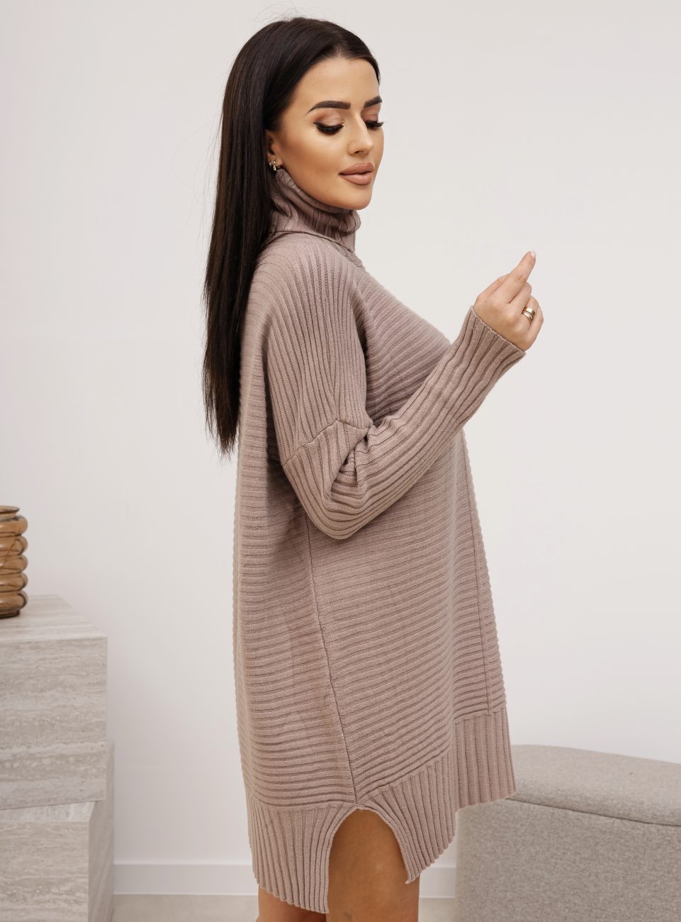 Sweter golf długi poprzeczny prążek – Fango, UNI