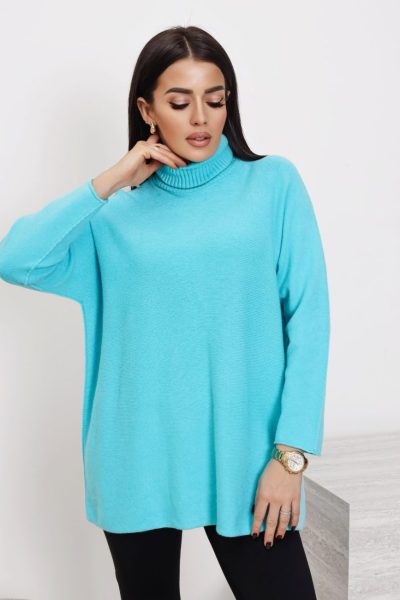 Sweter golf gładki – Turkus, UNI