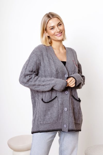 Sweter guziki Voila – Szary, UNI