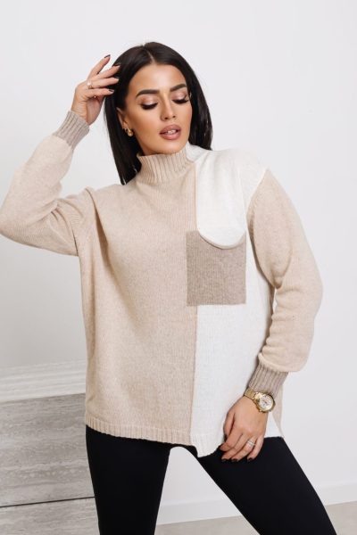 Sweter kaszmir pół na pół – Beż, UNI