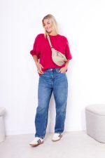 Sweter krótki rękaw alpaka – Wino, UNI