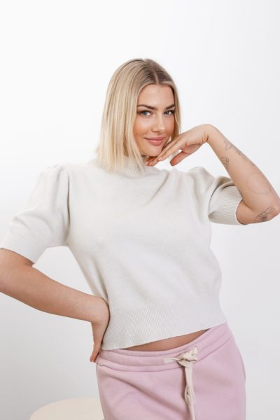 Sweter krótki rękaw stójka – Beż, UNI