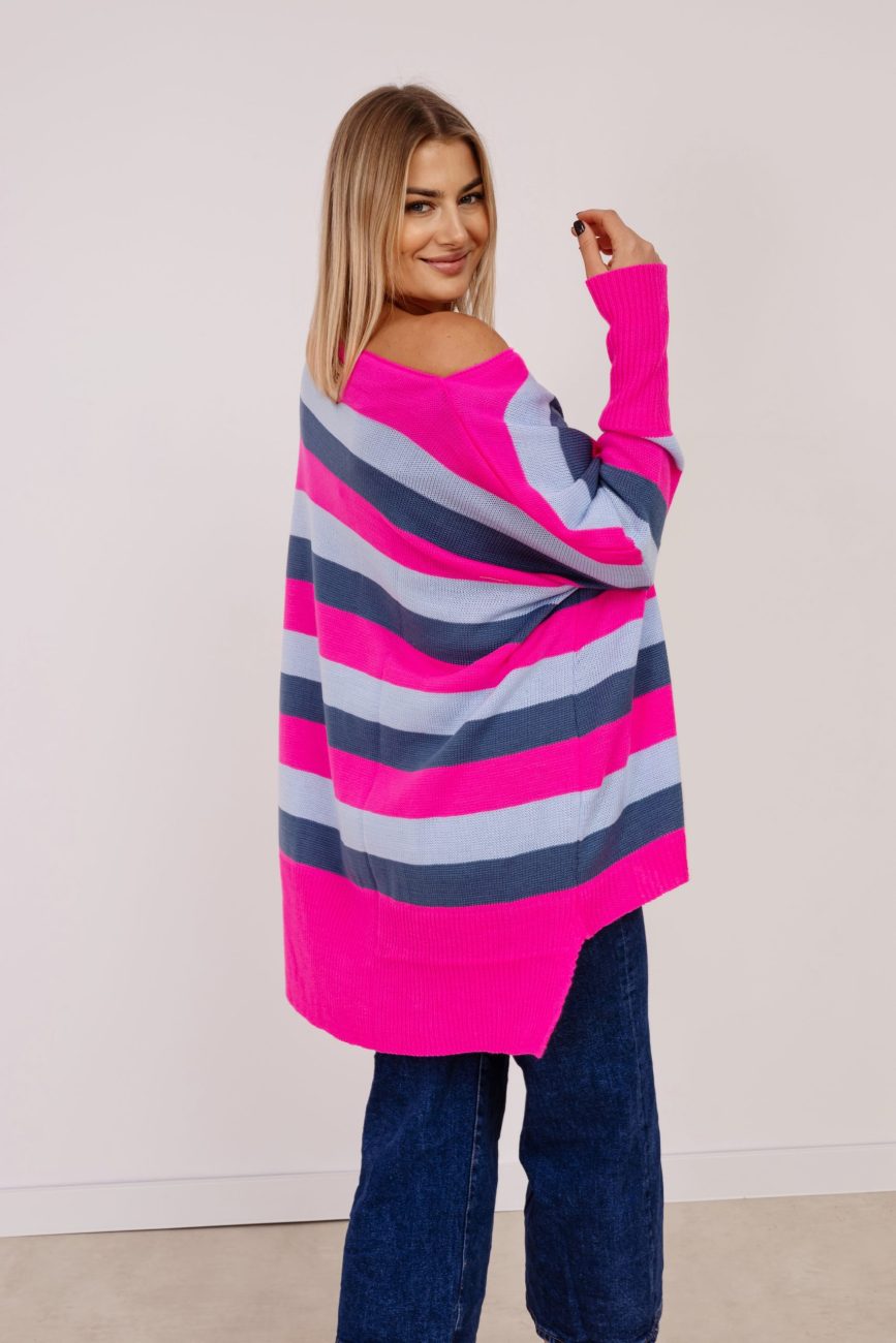 Sweter kwadrat 3 paski • Kolor: Grafit fuksja błękit • Rozmiar: UNI