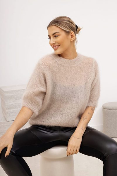 Sweter moher rękaw 3/4 – Beż, UNI