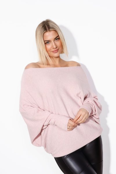 Sweter nietoperz gładki – Puder, UNI