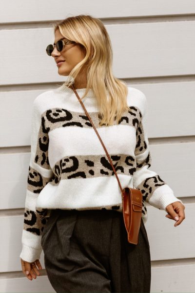 Sweter pasy centki – UNI, Ecru