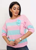 Sweter pasy kokarda – Różowy, UNI