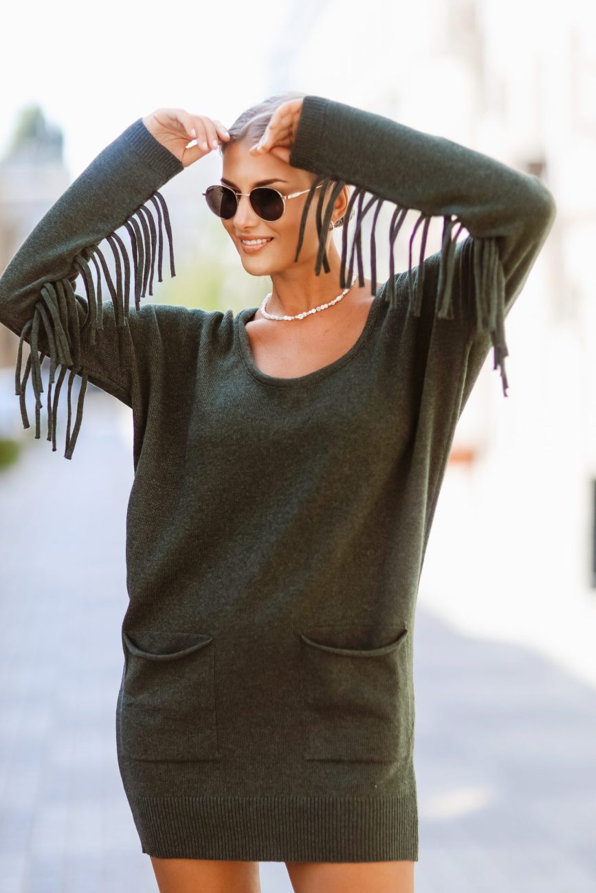 Sweter rękaw frędzle Sweter rękaw frędzle