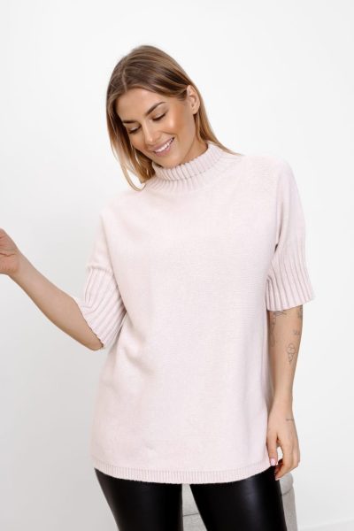 Sweter stójka krótki rękaw ściągacz – Beż, UNI