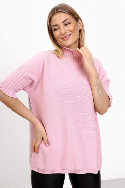 Sweter stójka krótki rękaw ściągacz – Puder, UNI