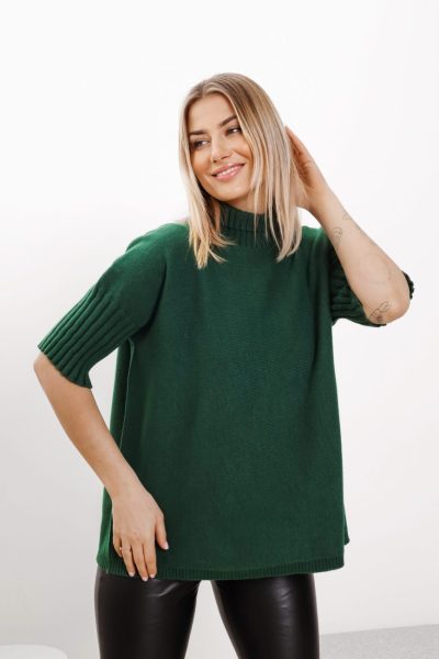 Sweter stójka krótki rękaw ściągacz – Zielony, UNI