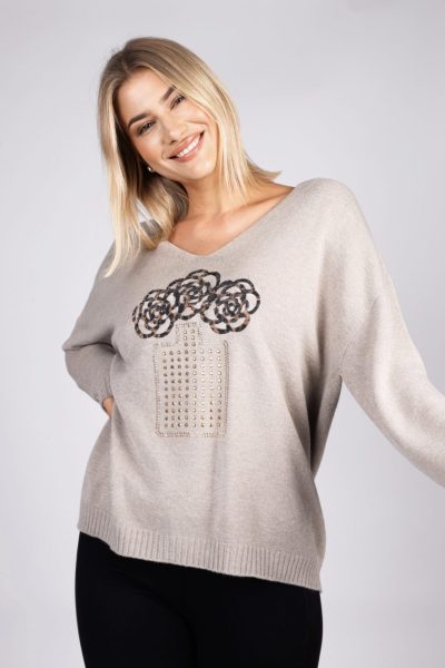 Sweter wazon kwiaty – Beż, UNI
