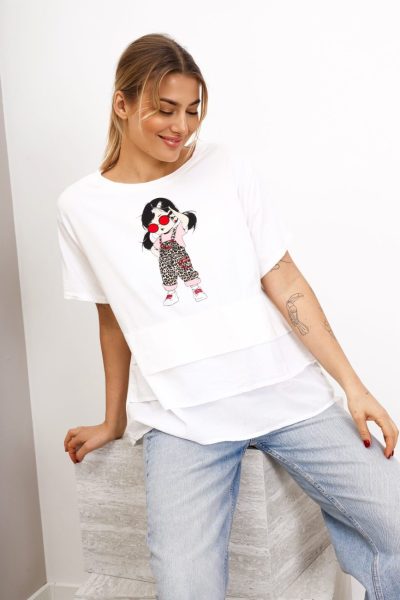 T-shirt dół nakładki dziewczynka – Biały, UNI