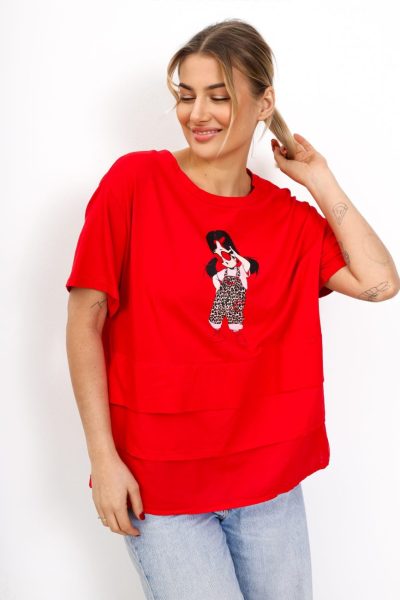 T-shirt dół nakładki dziewczynka – Czerwony, UNI