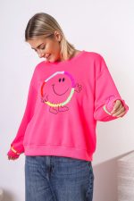Bluza emotka Smile – Róż neon, UNI
