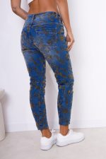 Spodnie jeans ornamenty – Beż, S