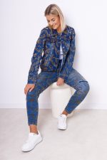 Spodnie jeans ornamenty – Beż, S