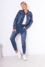 Spodnie jeans ornamenty – Beż, S