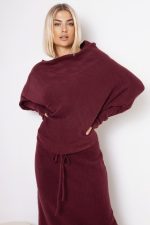 Sweter dzianina asymetryczny – Bordo, UNI