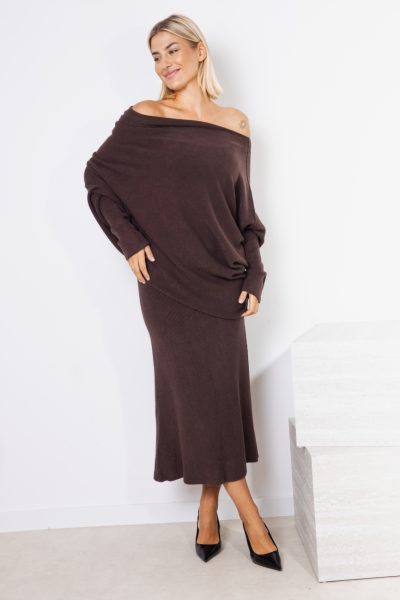 Sweter dzianina asymetryczny – Czekolada, UNI