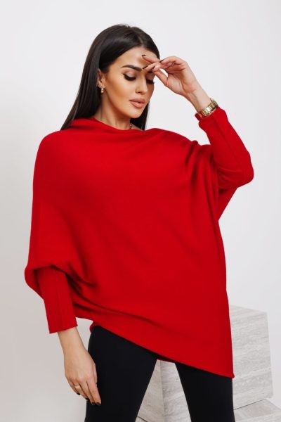 Sweter dzianina asymetryczny – Czerwony, UNI