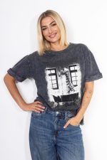 T-shirt dekatyzowany żyrafa – Grafit, UNI