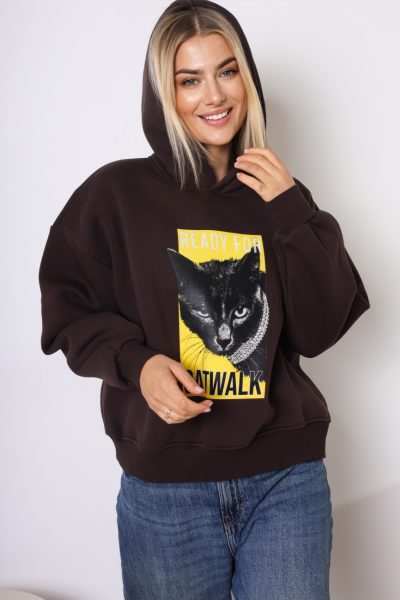 Bluza kaptur black cat – Czekolada, UNI
