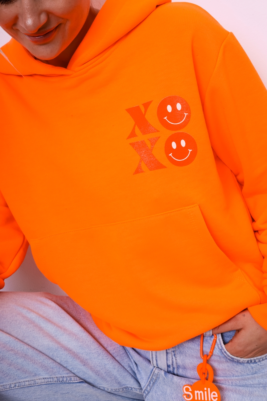 Bluza kaptur emotka XoXo mała – Pomarańcz neon, UNI